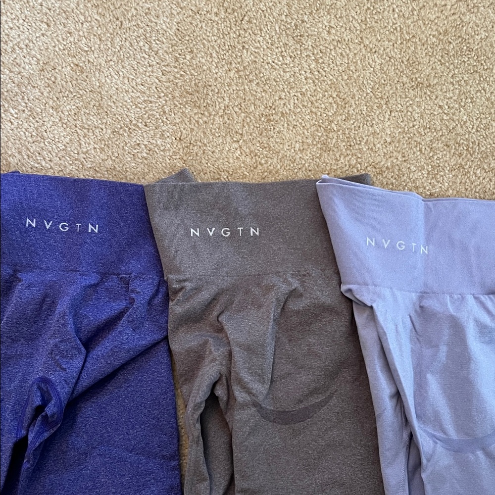 NVGTN Leggings Trio in Blue, Gray, and Light Purple - Picture 3 of 8